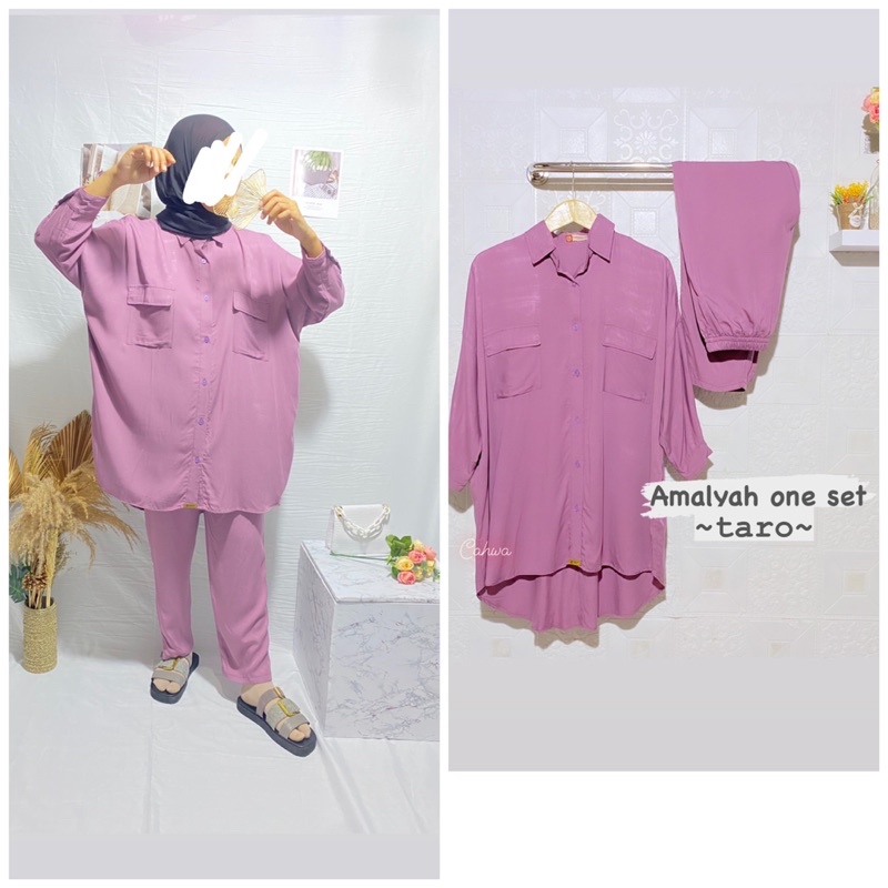 amalyah one set kemeja oversized kemeja batwing stelan piyama