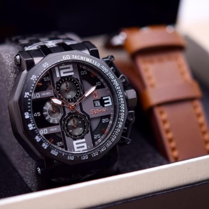Diskon Jam Tangan Pria Tetonis 6012 Rantai Set Box Bonus Kulit Original - Full Hitam Terbaru