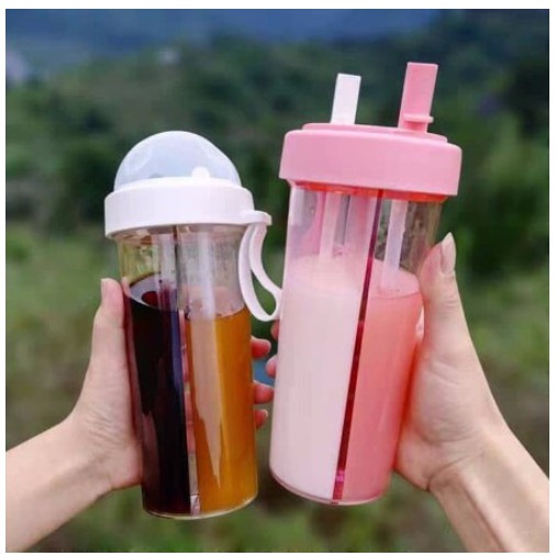 [ Cinicini ] Botol Minum 2 Sisi Sedotan Couple Bottle Travel Plus Box