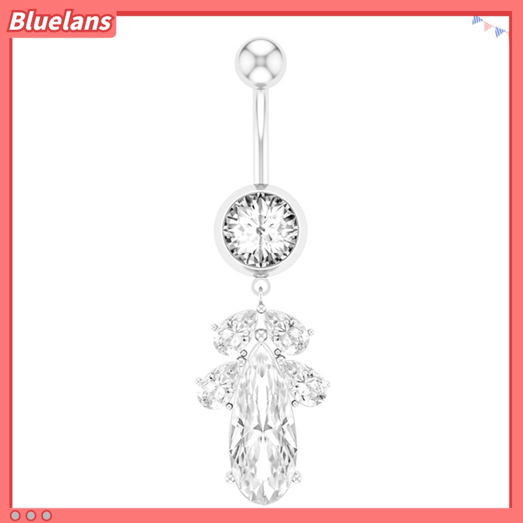 1pc Cincin Tindik Pusar Bentuk Daun Aksen Berlian Imitasi Untuk Wanita