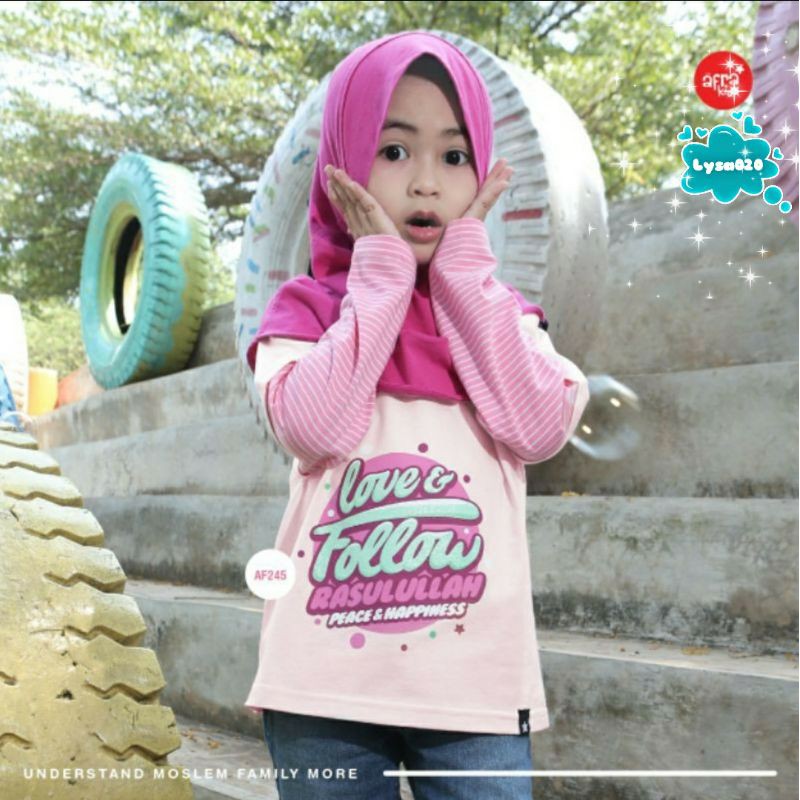 SALE Kaos Afrakids Lengan Panjang AF245 &quot;Love&amp;Follow Rasulullah Peace&amp;Happiness&quot;