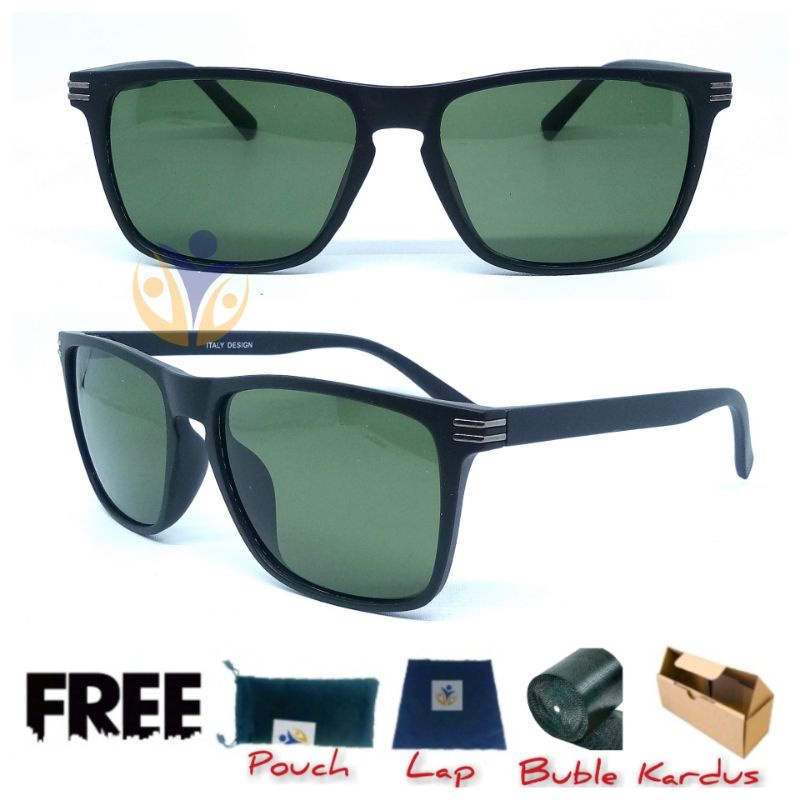 Sunglass lensa kaca hitam greenlake kotak anti uv