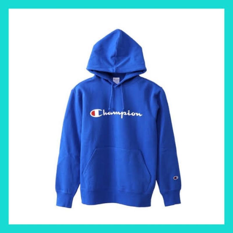 Hoodie CHAMPION Script Blue ( Biru ) / Jaket Champion / Sweater Champion Original