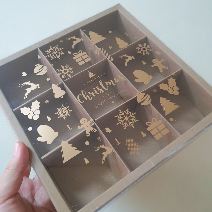 

(5pcs)kardus sekat 9 dus tutup mika box eggtart fruitpie kotak kemasan pie dessert packaging hampers natal christmas xmas