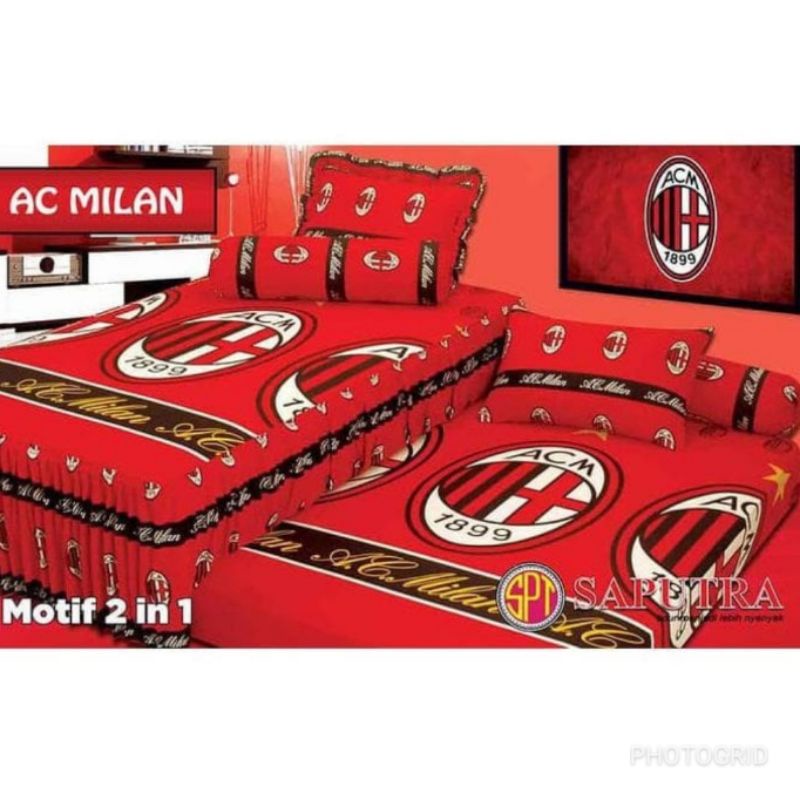 Sprei Saputra duo - Sprei duo - Sprei rumbai - Sprei motif AC Milan - Sprei single 120x200