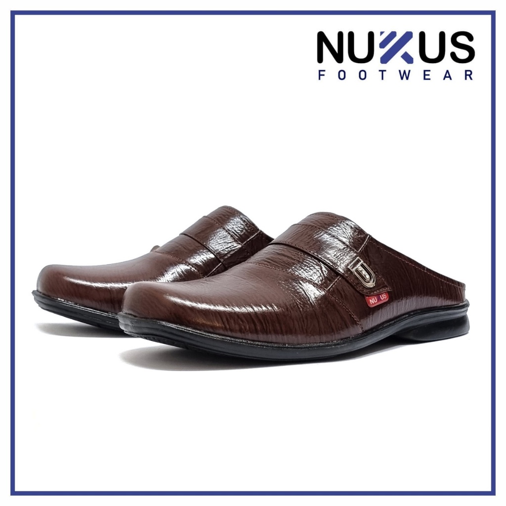 Sandal Slop Pria Kulit Asli Nukus Coklat Tua - SL 61