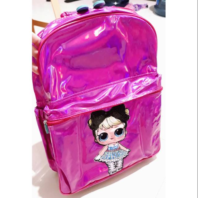 Tas Sekolah Ransel Hologram LOL Mata Lampu LED Tas Ransel Hologram Pink SD