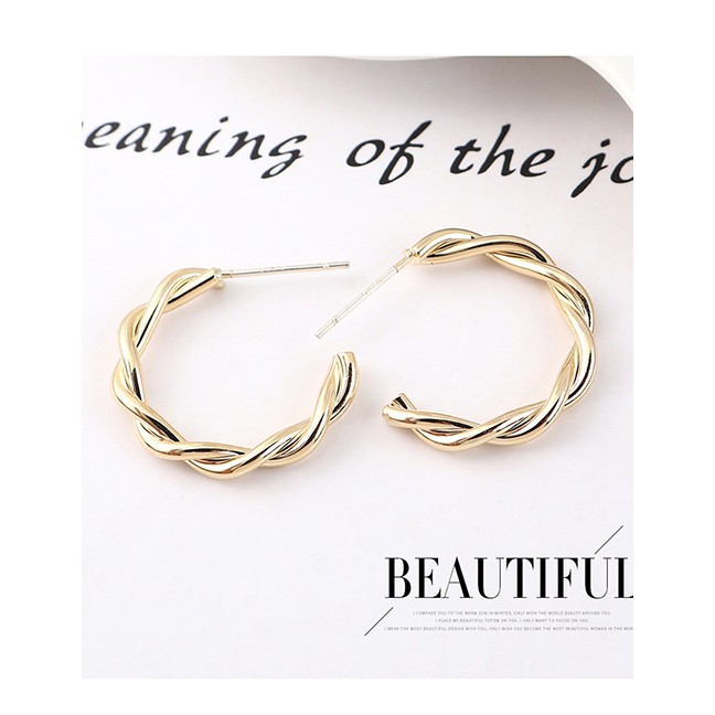 LRC Anting Tusuk Fashion Platinum Plated Gold Small Semi-circular Hollow S925 Silver Needle Earrings