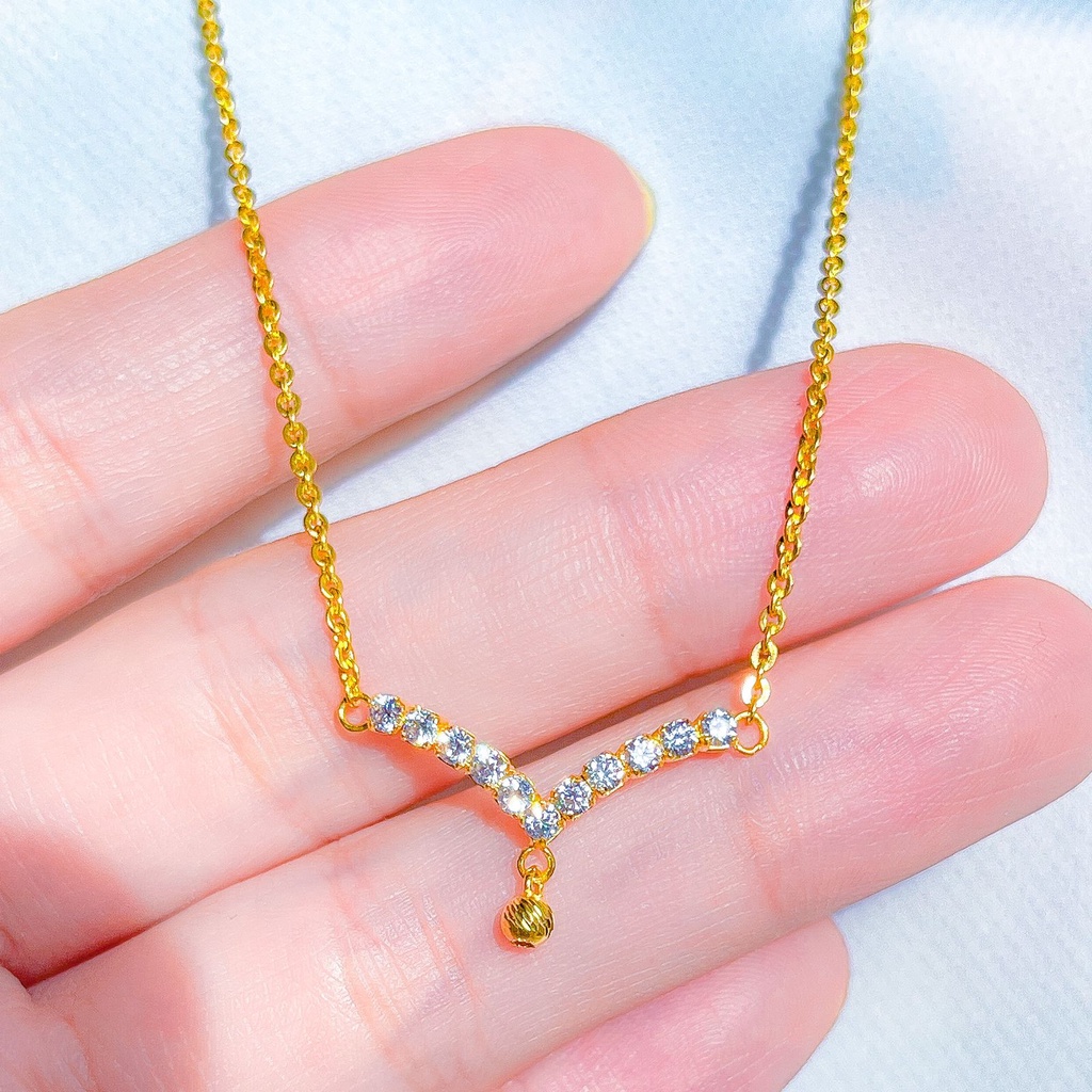 Kalung set anak dan dewasa emas asli kadar 700 70 16k Aurel Fuji V like diamond liontin tali rantai polo holo mainan merica ukir kilat ringan 2 dua gram gr g 42 cm gold