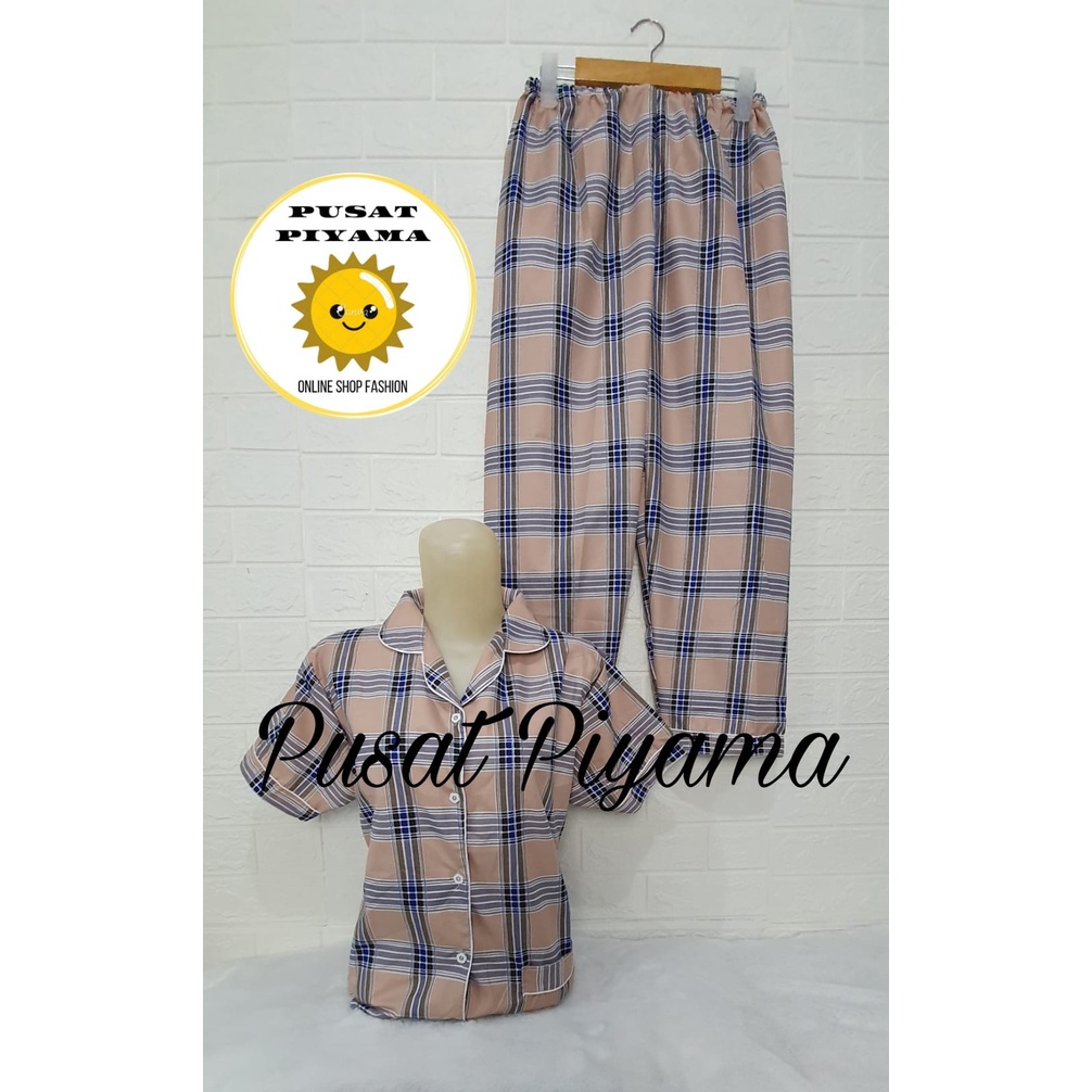 Setelan Lengan Pendek Piyama Baju Tidur Wanita Guilen Kotak Pajamas Cewek Dewasa Kekinian Abg-L OSLIN Pendek Coksu
