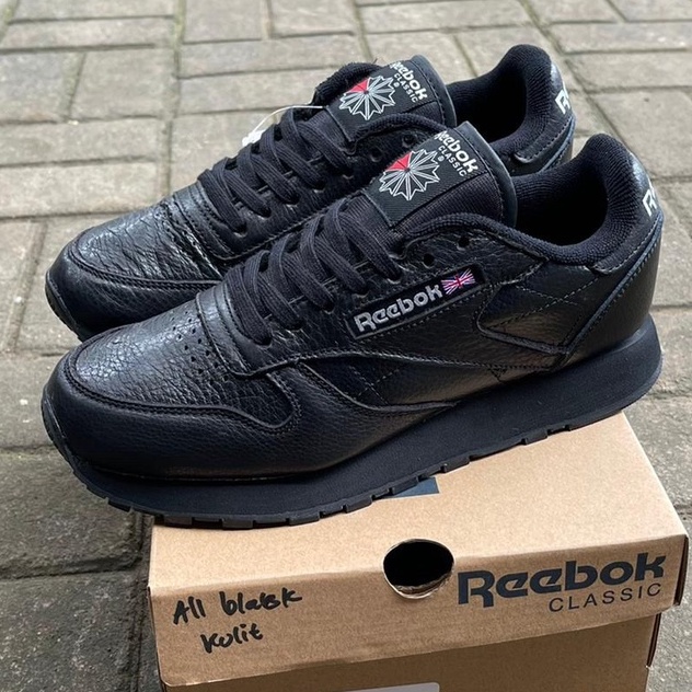 SEPATU REEBOK CL LEATHER ALL BLACK KULIT ASLI PREMIUM MIRROR BNIB VIETNAM IMPORT SNEAKERS PRIA OLAHR