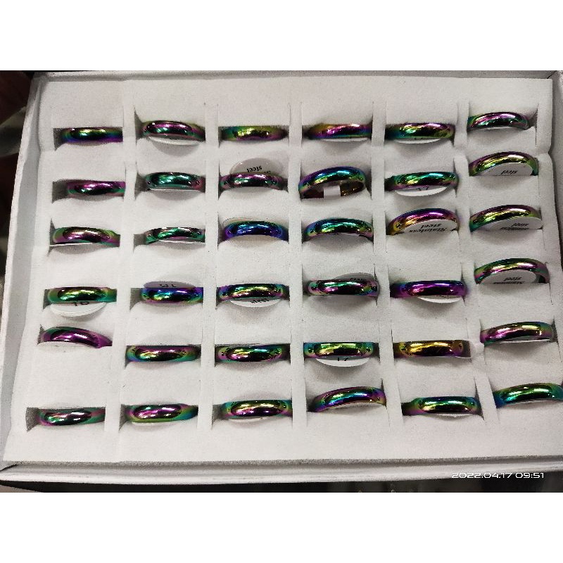 Grosir Cincin Stainless Steel Pelangi isi 36 pcs Tidak Karat asli