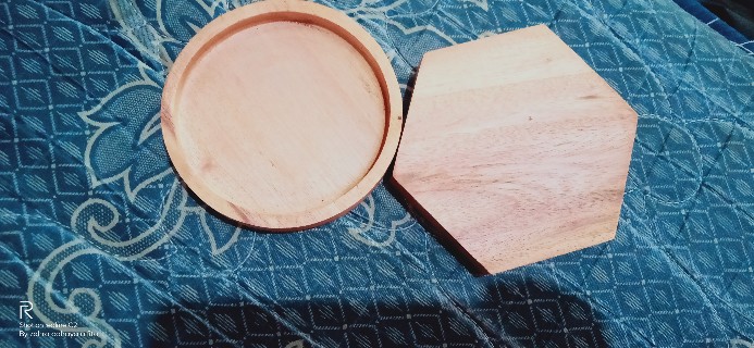 Hexagonal Wood Coasters Tatakan Gelas Kayu Alami Segi Enam Unik Antik