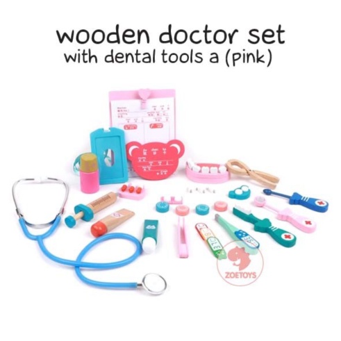 

Zoetoys Wooden Doctor Set With Dental Tools kado anak mainan anak - A Pink Limited