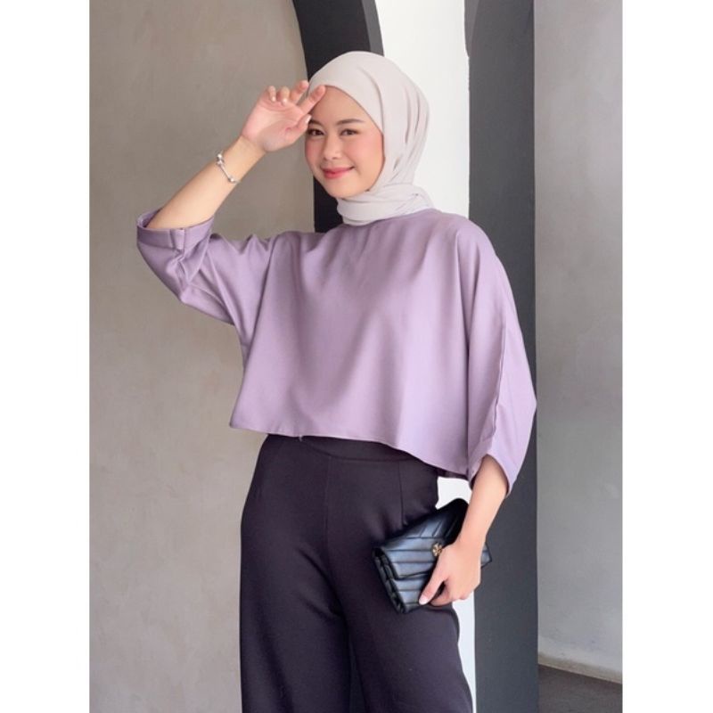 Stacy Crop Blouse Wanita Crinkle Basic Lengan Panjang / Stacy Croptop