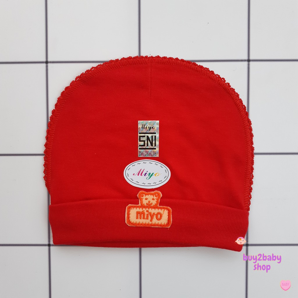 Topi bayi newborn model tali dan bulat MIYO Premium Candy Red 1 PCS