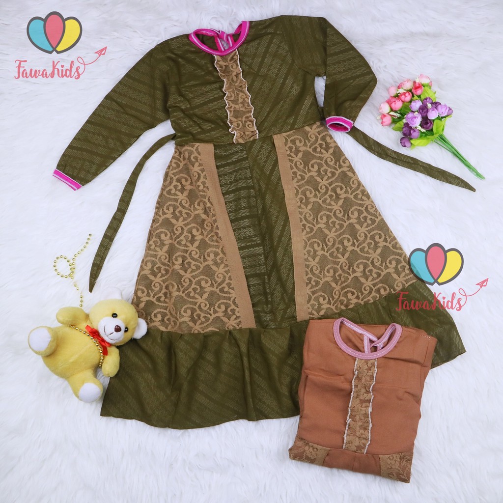 Gamis Hilya Anak 3-5 Tahun / Baju Ngaji Perempuan Lengan Panjang Dres Muslimah Cewek Brokat Murah