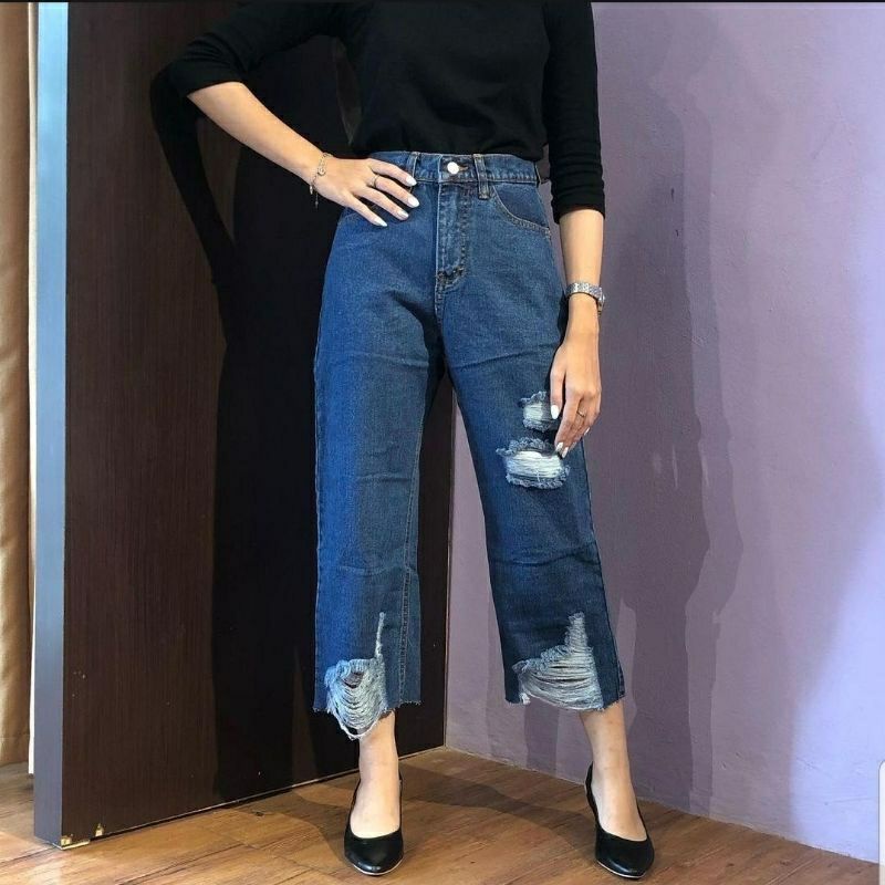 (Promo)Claudy Cullote Celana kulot jeans sobek rawis terbaru