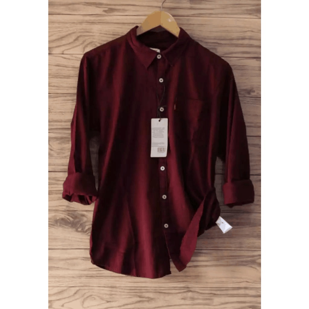 Terwuwu kemeja panjang pria cowok gatlemen cowok biru navy dongker polos formal kantor-Maroon