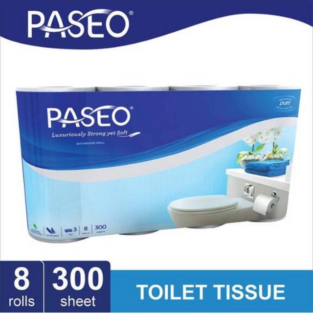 Paseo Elegant Toilet Core Non Emboss [8 Rolls/3 Ply/300's]