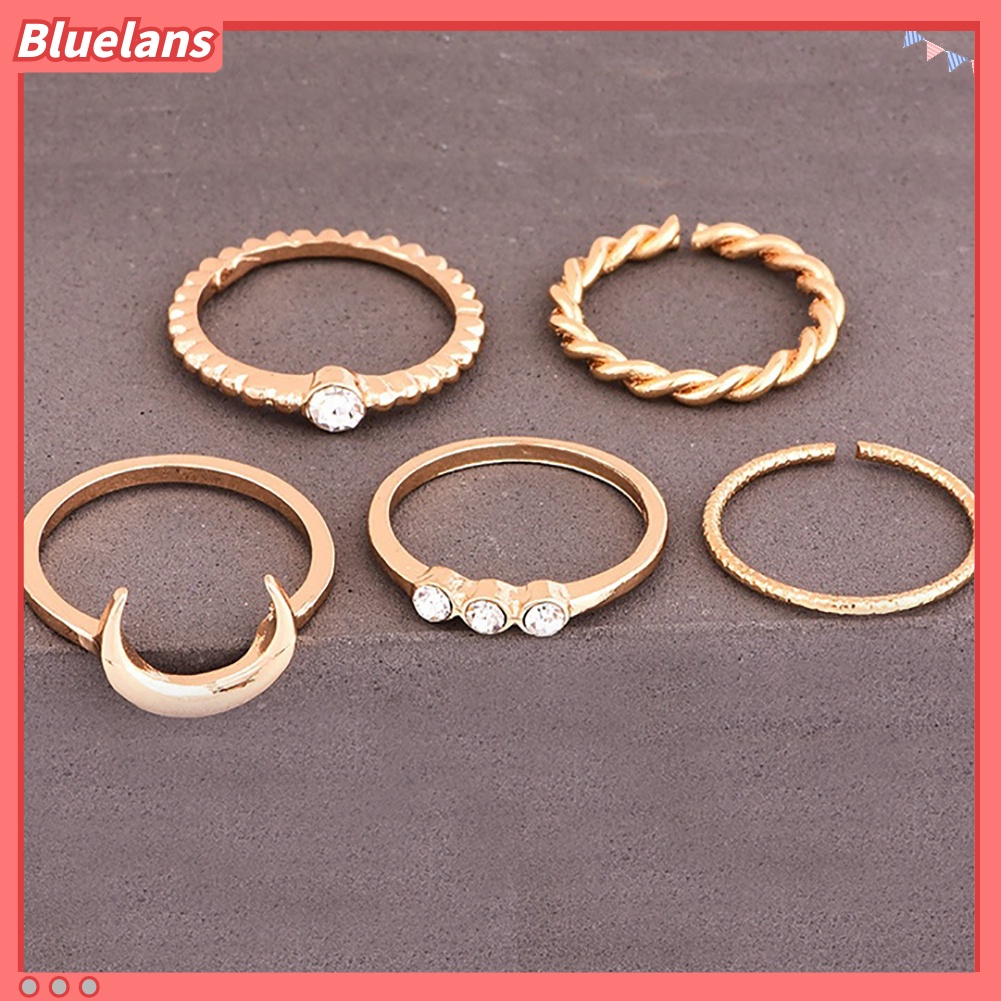 Bluelans 5Pcs Vintage Moon Knuckle Finger Ring Set Bohemian Adjustable Joint Jewelry