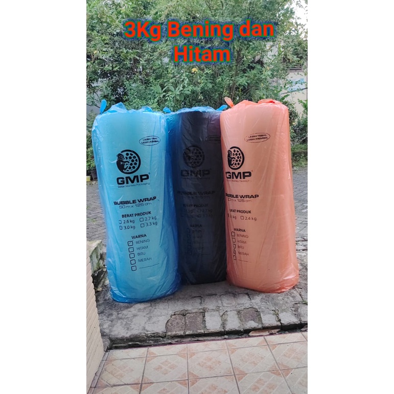 

Termurah GMP Harga Pabrik Bubble Wrap warna Putih Bening dan Hitam berat 3Kg tinggi 125cm Panjang 50m