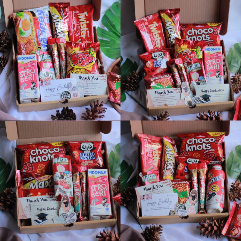 

GIFT BOX MURAH/SNACKBOX/SNACK BOX/HAMPERS/KADO WISUDA/KADO ULANG TAHUN COWOK CEWEK MURAH