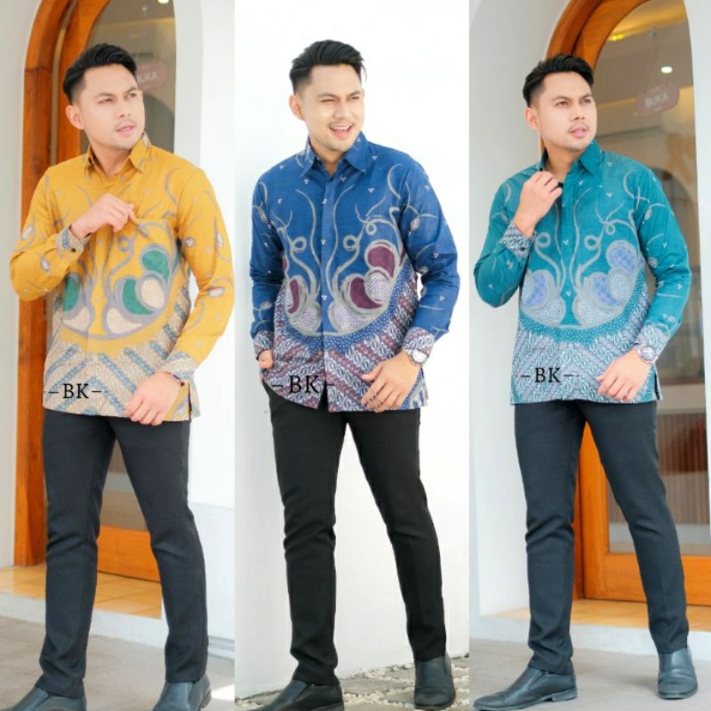 Kemeja Batik Pria Lengan Panjang M L XL XXL Baju Batik Pria Modern Batik Kerja Pria Batik Kantor Pria Seragam Batik