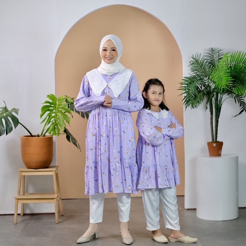 TUNIK COUPLE LILAC MOMS KIDS ANAK PEREMPUAN TUNIK GRETA LACE