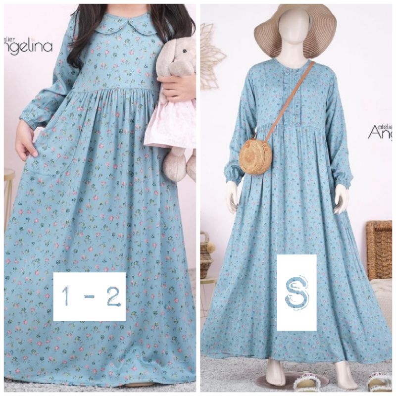 Sarah Dress Petite Fleur Aqua S & Little Sarah Petite Fleur Aqua size 1 || Atelier Angelina