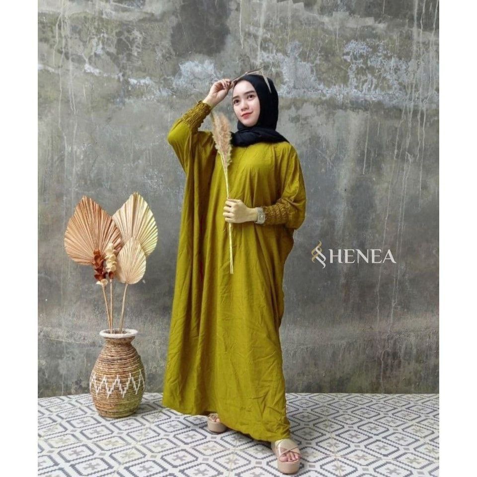 Henea Kaftan Polos Wanita Jumbo Rayon Premium Gamis Kaftan Batik Modern Kekininan Bigsize LD 160 cm