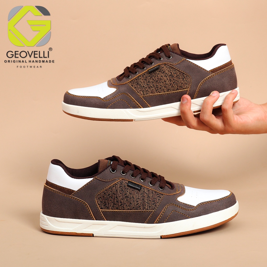 GEOVELLI - G3122 Coklat Sepatu Kasual Pria Sepatu Sneakers Tali cowok Terbaru Original Harga Murah Kualitas Bagus laki-laki Trendy