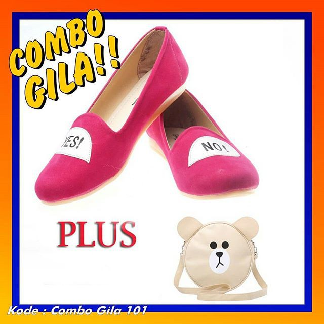 Sepatu flat shoes wanita bludru fuchsia pink murah YN GRATIS TAS