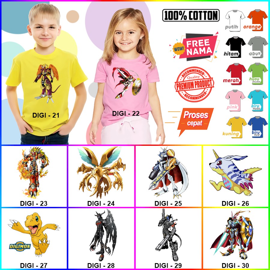 Baju Kaos ANAK DAN DEWASA DIGIMON COUPLE (FREE NAMA)