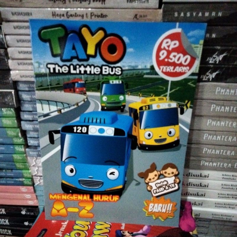 Buku Anak TK & Paud Mengenal Huruf A - Z seri mewarnai Tayo the little Bus