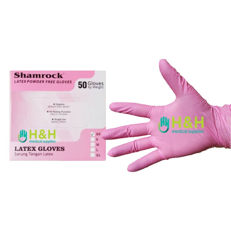 Sarung Tangan Shamrock Latex No Powder isi 50 Pcs /Sarung Tangan Karet