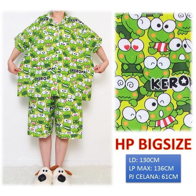 Piyama dewasa HP celana pendek baju pendek, katun jepang,HP BIG SIZE, motif KEROPPI BESAR