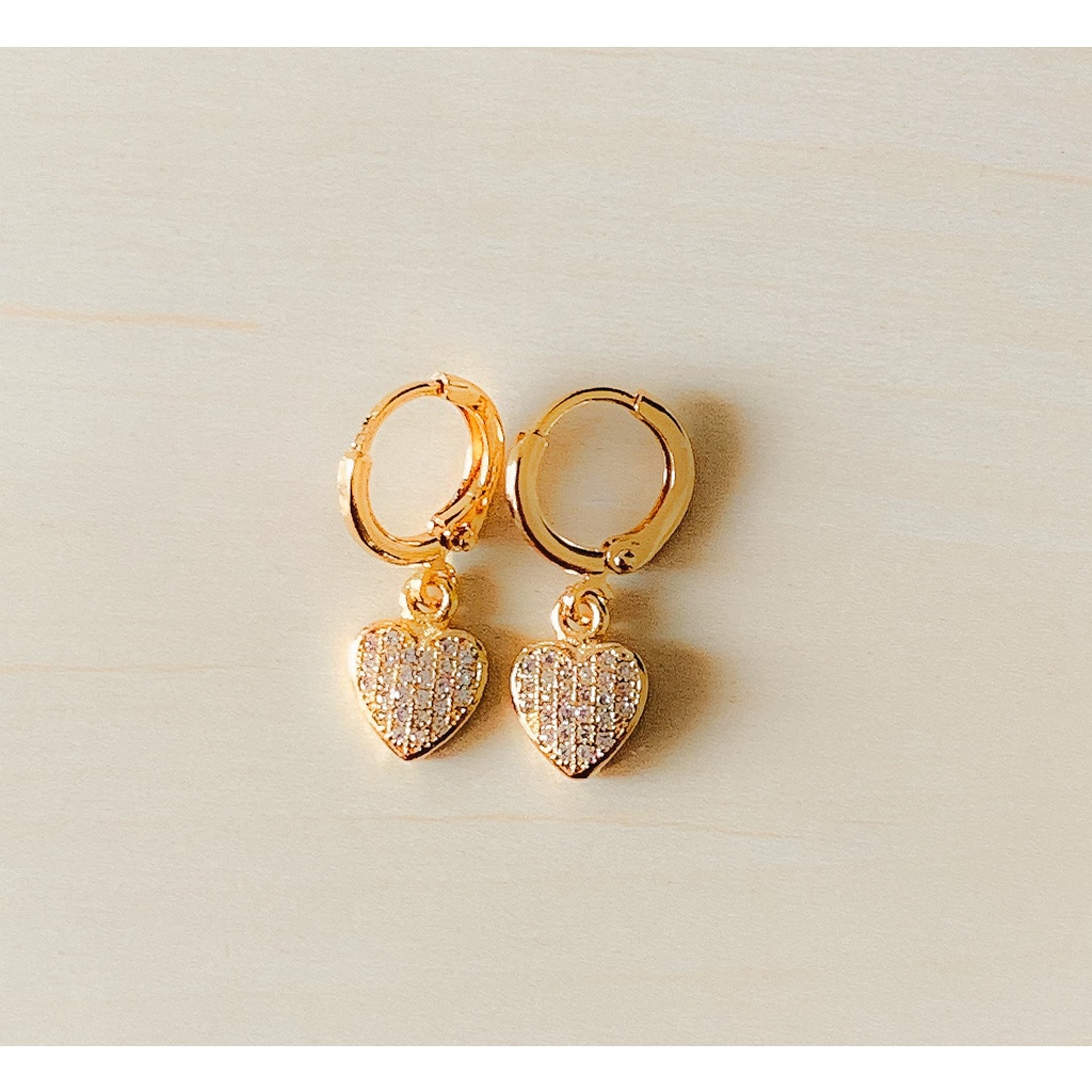 Anting Wanita Xuping Terbaru Model Love Flat Zirconia Gold