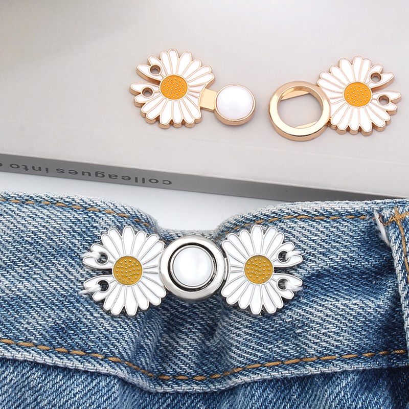 Set Kancing Pengencang Rok / Celana Bahan Logam Dapat Disesuaikan Motif Daisy