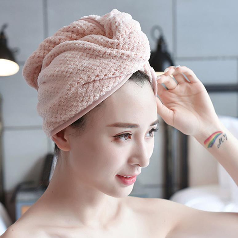 Handuk Pengering Rambut Kepala Hair Wrap Quick Drying Towel - FO60 - Pink