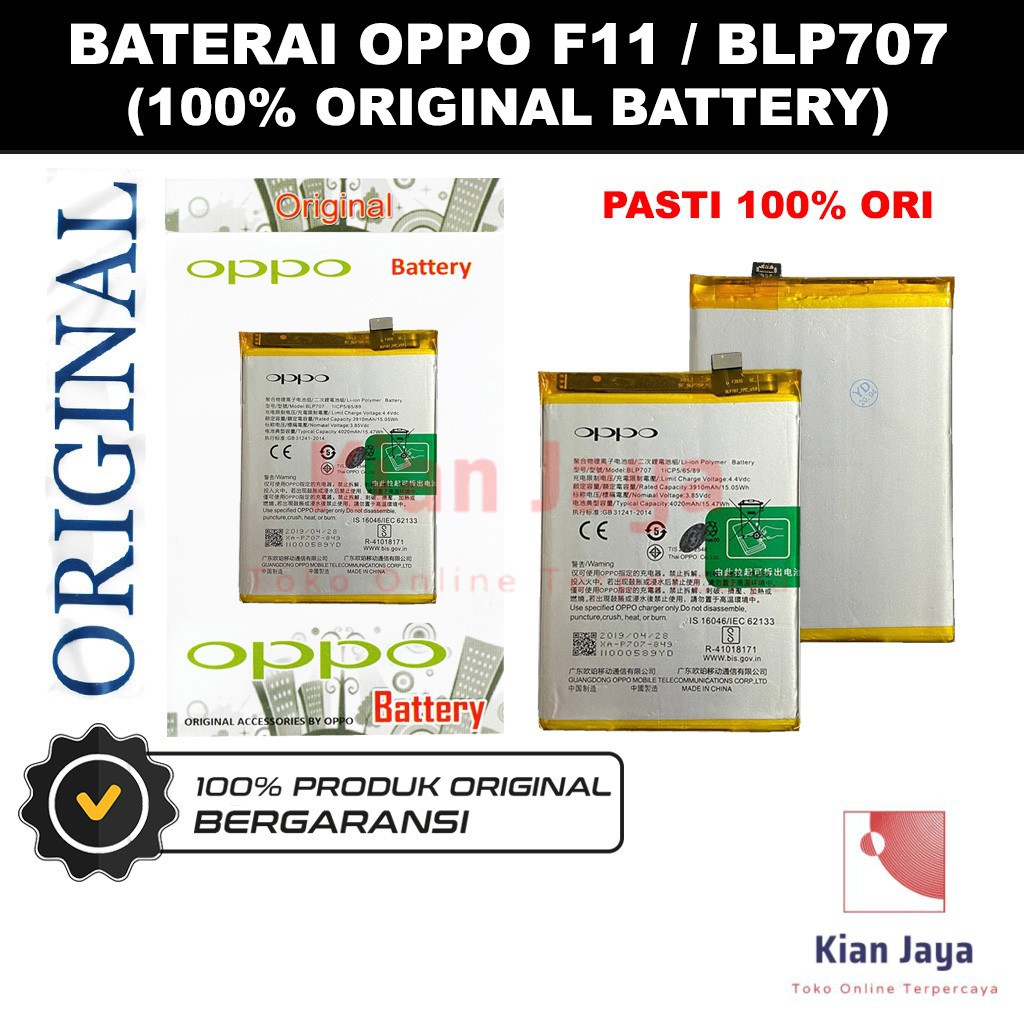 Baterai Original Oppoo F11 / BLP707 Batre Batrai Battery Hp 100% Ori