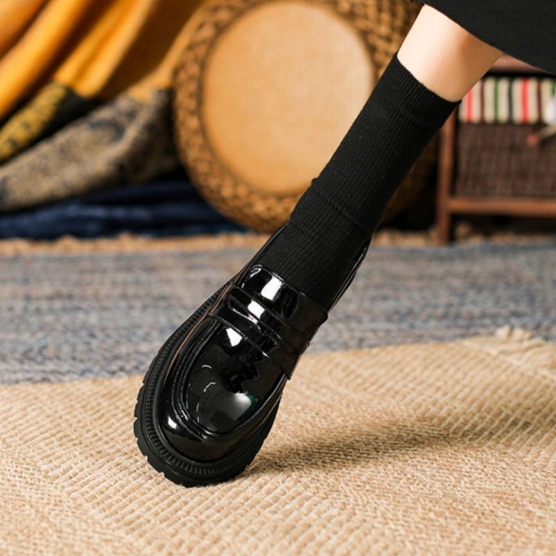 Sepatu Oxford kulit Wanita Hitam Glosy Terbaru Import Quality 8045 Sepatu Mary Jane Cewek Slip On Black Viral Kekinian 1830 Bisa Cod