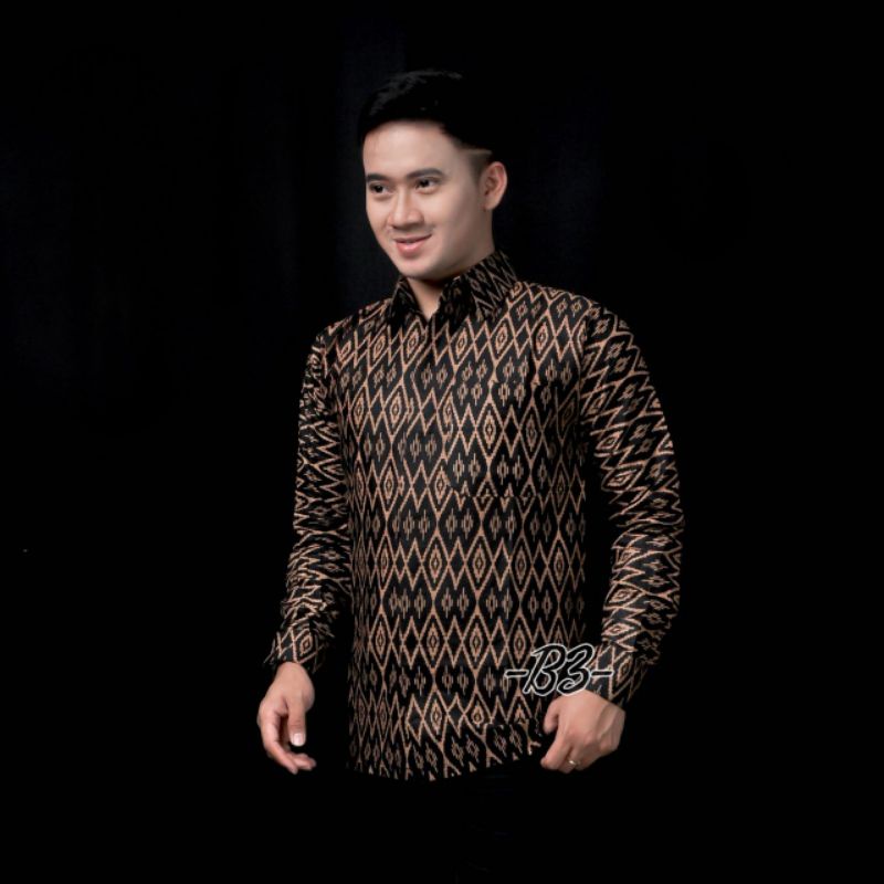 0Batik Pria Lengan Panjang BATIK BERKAH HRB026 motif KERATONAN Kode 002 size M L XL XXL SLIMFIT