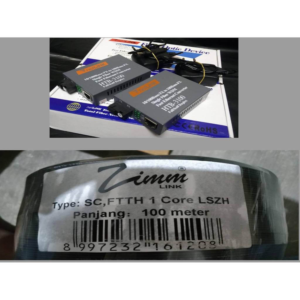 Paket HTB Netlink 3100 10/100Mbps dengan Kabel Dropcore (tanpa merk) 100M 3 kawat seling