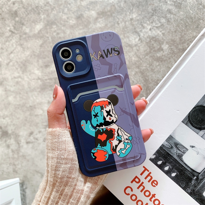 Tren Jahitan Kekerasan Beruang Case iPhone 11 13 12 Pro Max Xs Max XR 7 8 Plus Se2020 Card Case Portable Drop Pelindung Case