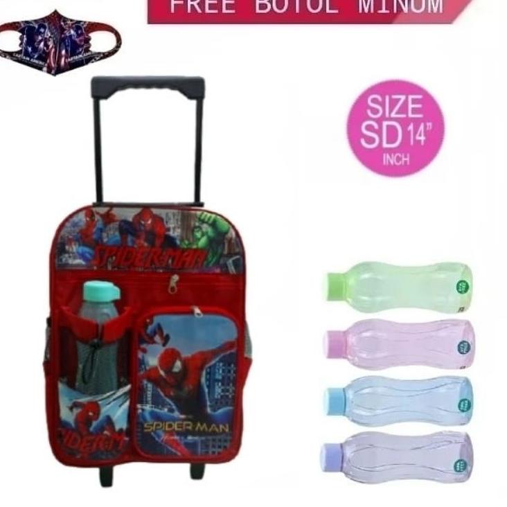 Terbaru.. tas dorong tas koper tas troli anak motif Spiderman termurah tas sekolah laris