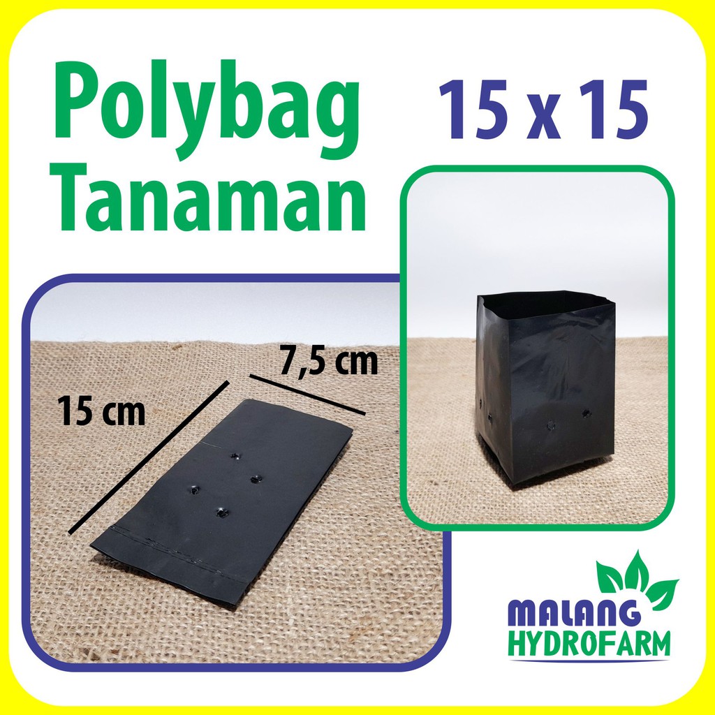 Polybag 15x15 cm satuan pot plastik tanaman hias tabulampot tanah hitam hydroponik buah benih