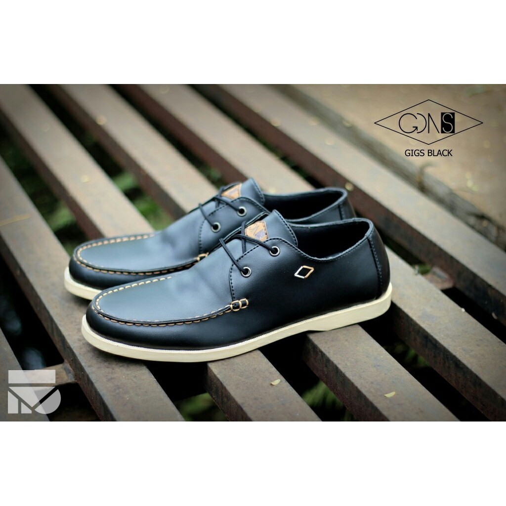 Gigs Black | Sepatu  Casual Formal Santai Semi Kasual Pria Cowok Laces Footwear Ori | FORIND x GDNS