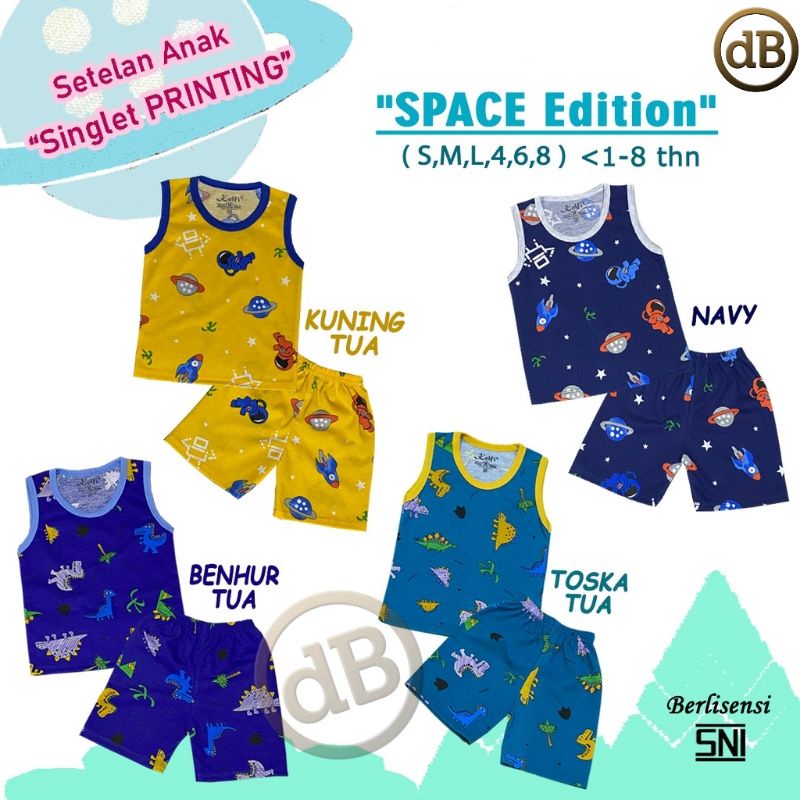 Setelan Anak Balita USIA 1-8 Tahun Setelan Singlet Printing SNI Astronaut Space Edition