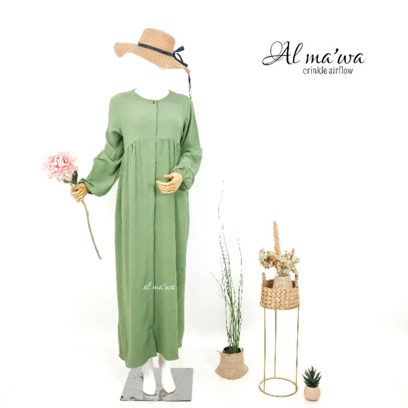 Gamis syar'i crinkle model lengan balon